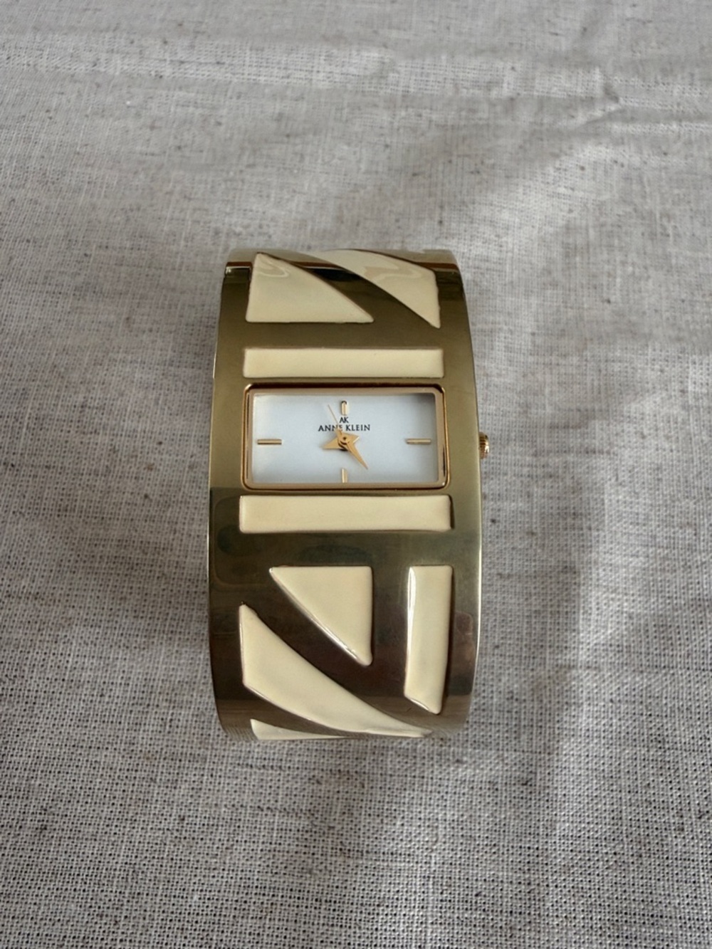 Anne Klein Gold and Cream Geometric Cuff Watch